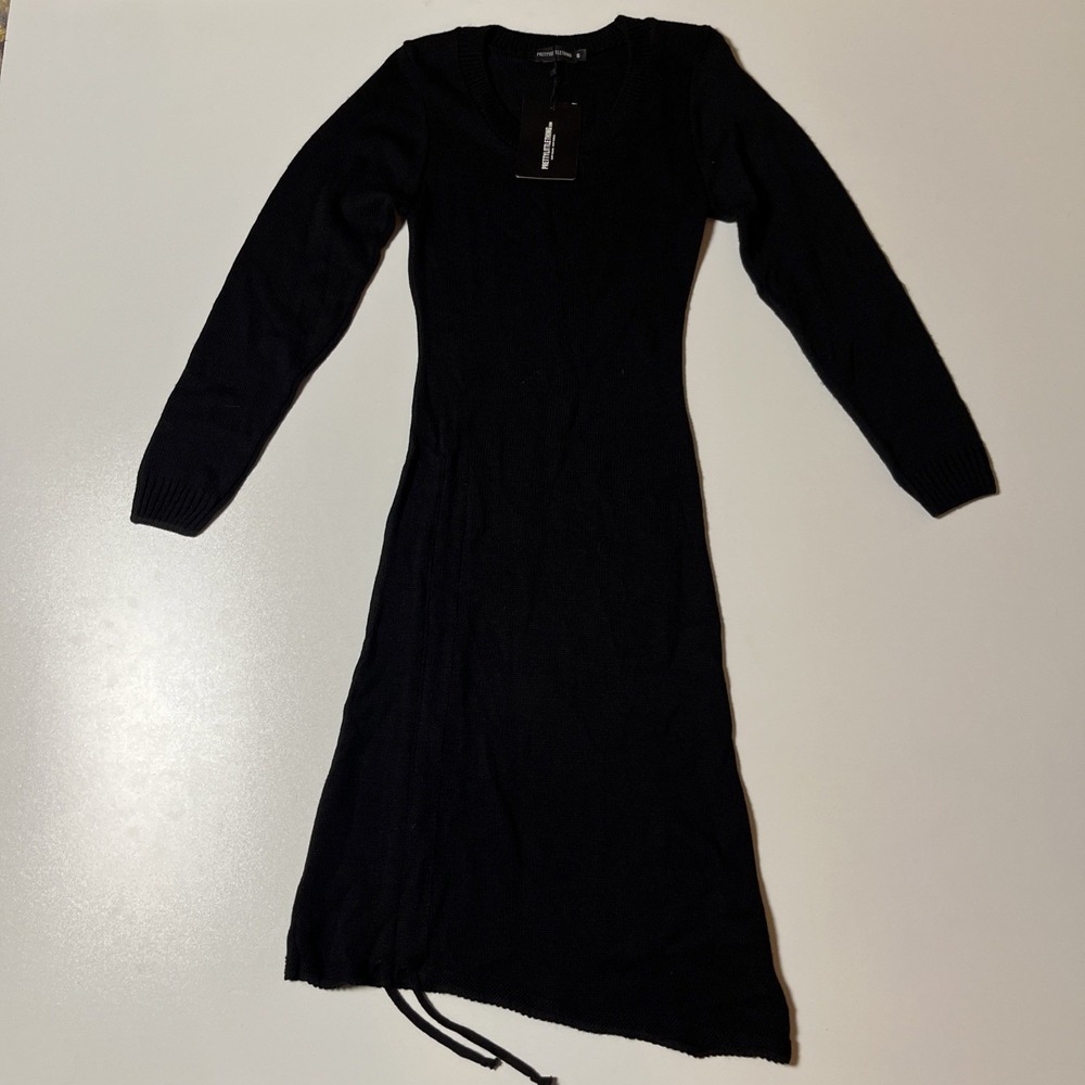 PrettyLittleThing Long Sleeve Ruched Asymmetric Sweater Dress Size S Black NWT